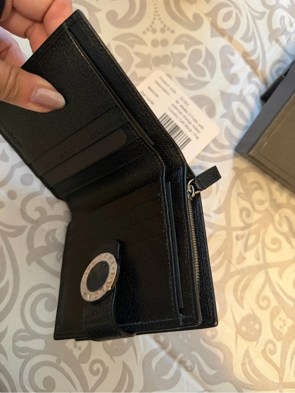 Bulgari Black Pebbled Leather Bifold Wallet with Snap
